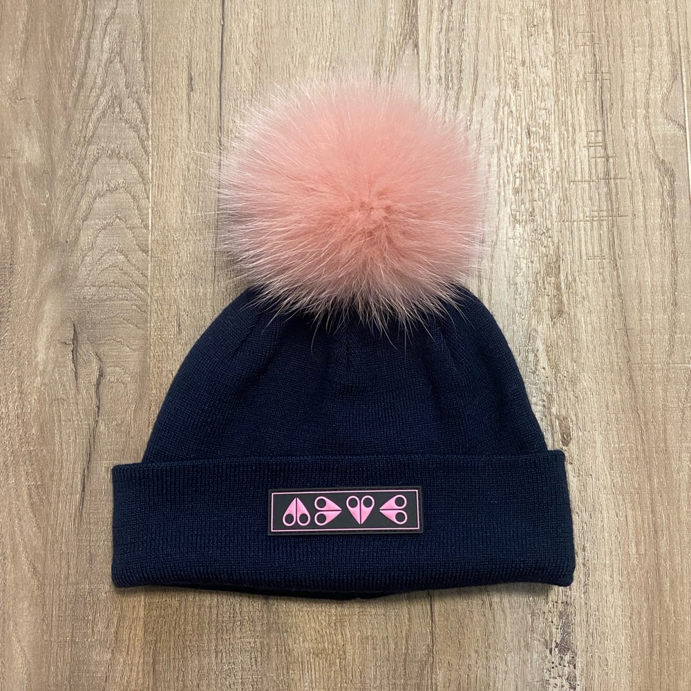 Kids' Logo Patch Toque Hat With Removable Genuine Fox Fur Pom
